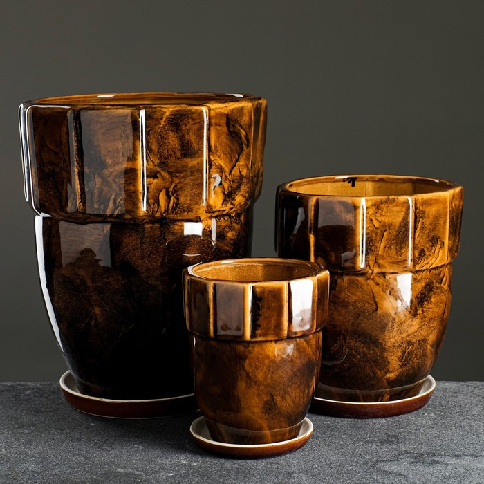 Набор горшков 3 шт. Набор горшков 3 шт. "Башня" коричневый 11 л/ 5 л/1,7 л