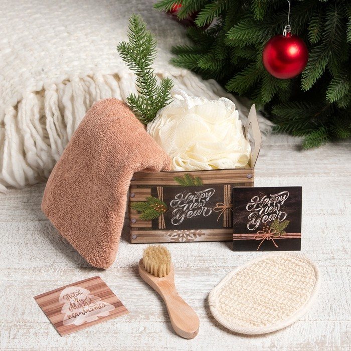 Новогодний подарочный набор Этель  Новогодний подарочный набор Этель "Happy new year", полотенце 30х60 см и аксессуары