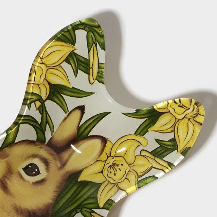 Блюдо стеклянное сервировочное Доляна «Кролик в цветах», 21×13,5×1,8 см Блюдо стеклянное сервировочное Доляна «Кролик в цветах», 21×13,5×1,8 см