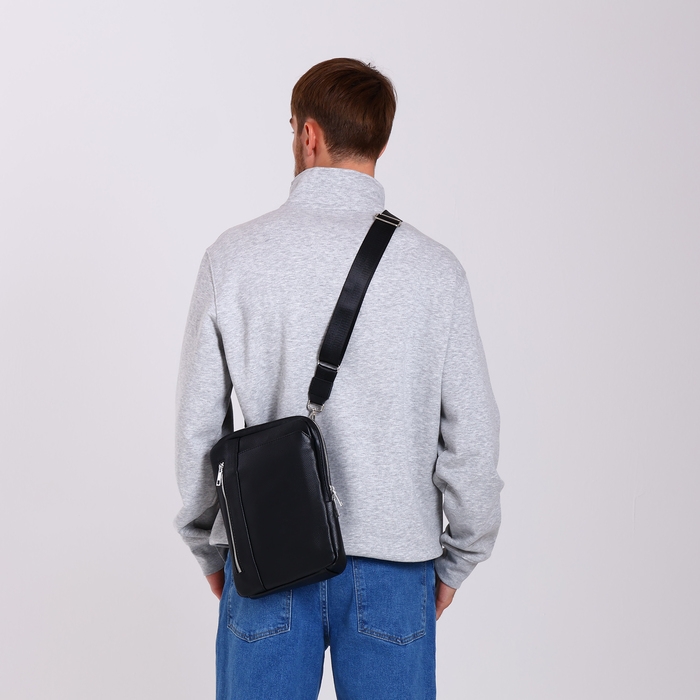 Сумка мужская через плечо TEXTURA, искусственная кожа, цвет чёрный Сумка мужская через плечо TEXTURA, искусственная кожа, цвет чёрный