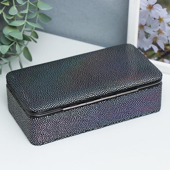 Шкатулка кожзам для украшений  Шкатулка кожзам для украшений "Маленькие пятнышки. Синяя голография" 6х9,8х18,5 см