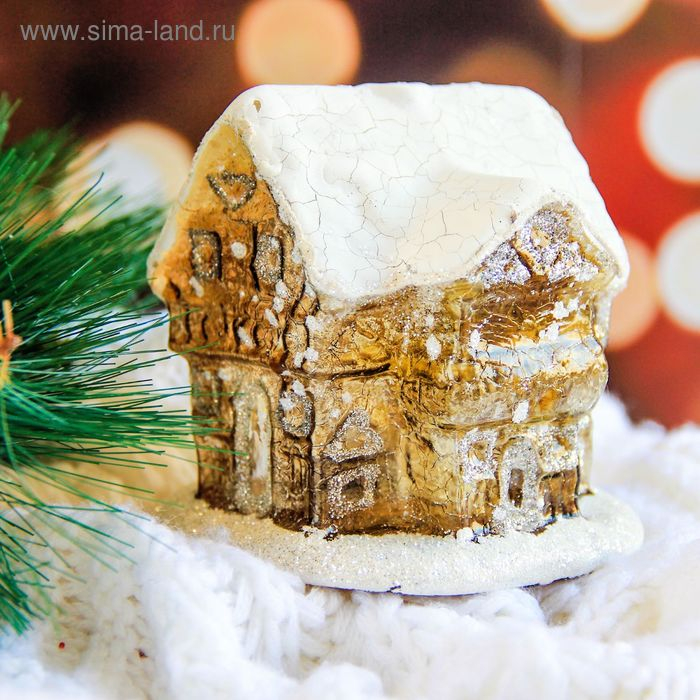 Фигурка домик 9,5*7,5*7,5 см золото свет Фигурка домик 9,5*7,5*7,5 см золото свет