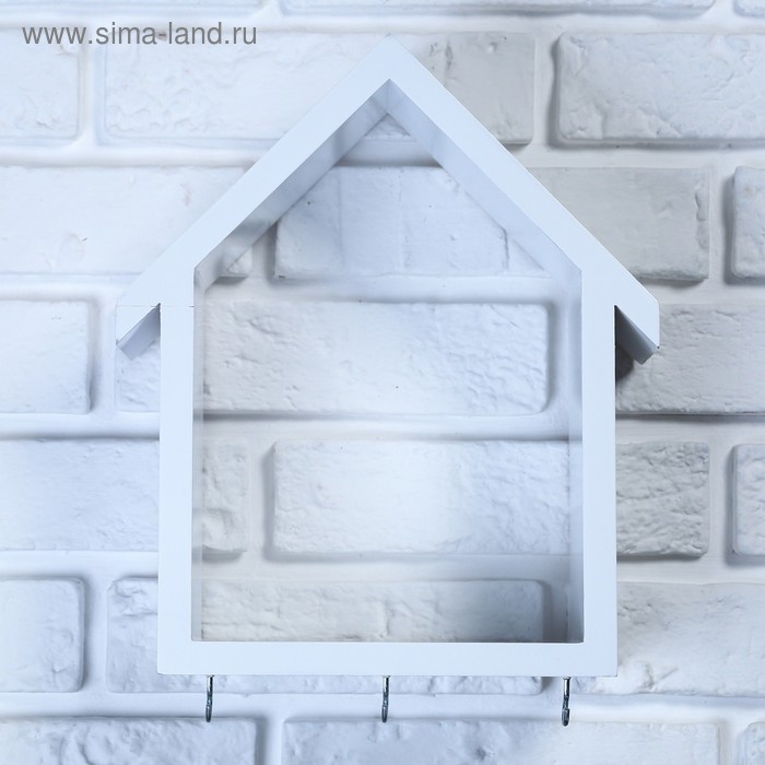 Ключница-полка Домик средняя, 3 крючка, белая, 29,5*25*10 Ключница-полка Домик средняя, 3 крючка, белая, 29,5*25*10