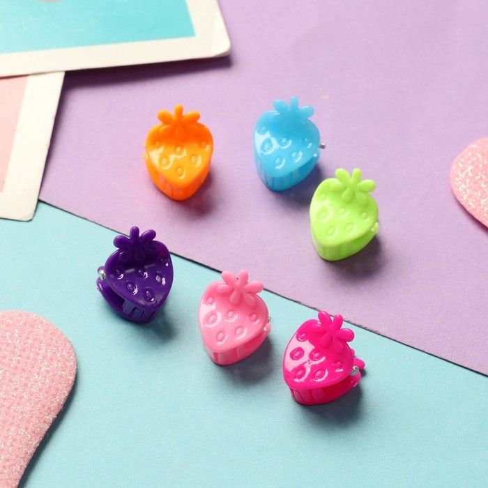 Краб для волос  Краб для волос "Куклёнок" (набор 10 шт) клубничка, 1,4 см, микс