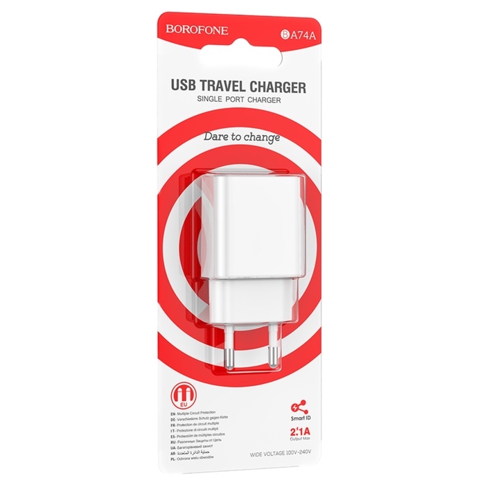 Сетевое зарядное устройство Borofone BA74A, USB, 2,1 А, белое Сетевое зарядное устройство Borofone BA74A, USB, 2,1 А, белое