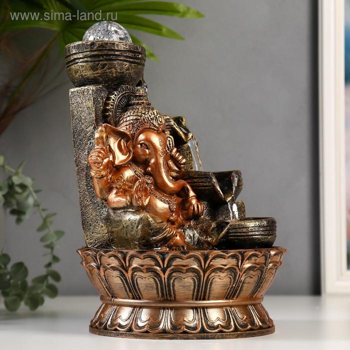 Фонтан настольный от сети, подсветка "Ганеша у водопада с чашами" 28х19,5х19,5 см