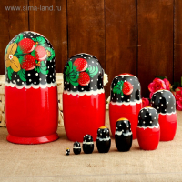 Матрёшка «Хохлома», красное  платье, 10 кукольная, 26 см