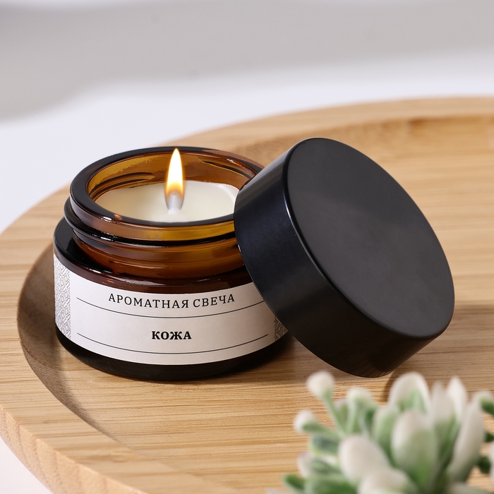 Свеча ароматическая в банке  Свеча ароматическая в банке "Кожа", соевый воск, 12 г