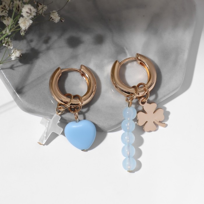 Серьги со съёмным элементом «Трансформер» крестик, цвет бело-синий в золоте Серьги со съёмным элементом «Трансформер» крестик, цвет бело-синий в золоте