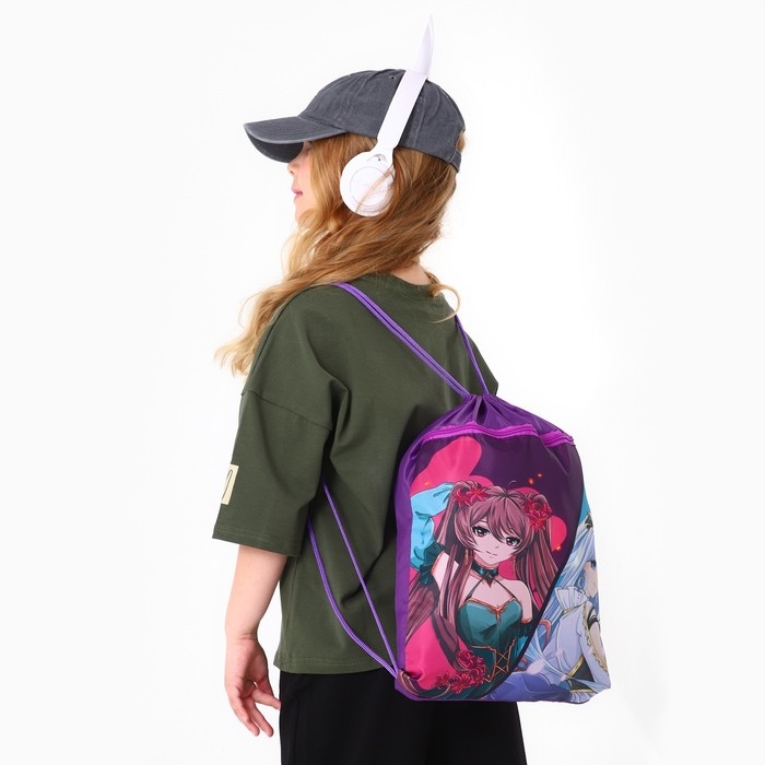 Мешок для обуви с карманом 420 х 340 мм, Calligrata МСО-7С, (мягкий полиэстер, плотность 210D)  Мешок для обуви с карманом 420 х 340 мм, Calligrata МСО-7С, (мягкий полиэстер, плотность 210D) "Аниме"