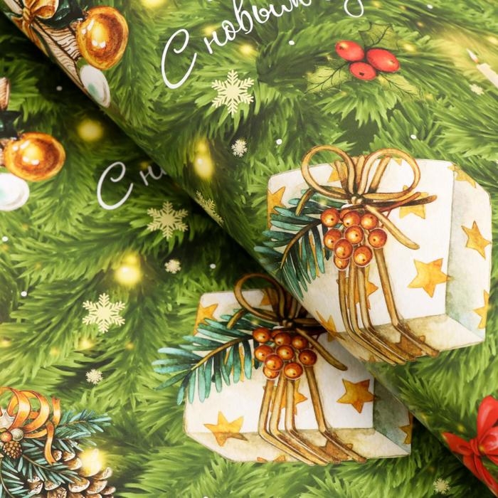 Новый год. Бумага упаковочная глянцевая  Новый год. Бумага упаковочная глянцевая "Новогодние игрушки", 70 х 100 см,1 лист