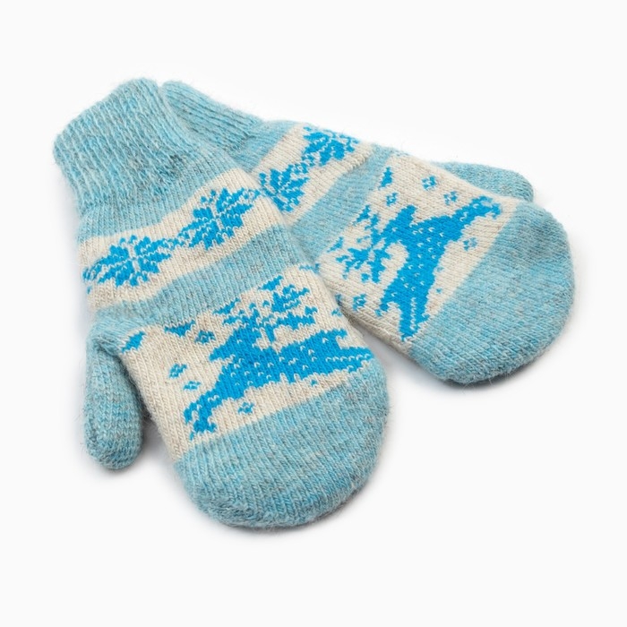 Новый год. Варежки женские шерстяные «Олень со снежинкой», цвет голубой, размер 20-22 Новый год. Варежки женские шерстяные «Олень со снежинкой», цвет голубой, размер 20-22
