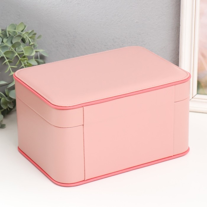 Шкатулка кожзам для украшений Шкатулка кожзам для украшений "Шейла" розовая с коралловым 25,5х18,5х14 см