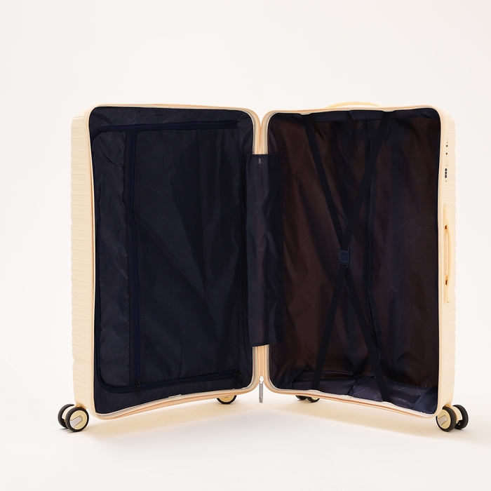 Чемодан большой 100 л (L), отдел на молнии, кодовый замок, 4 колеса, цвет бежевый Чемодан большой 100 л (L), отдел на молнии, кодовый замок, 4 колеса, цвет бежевый