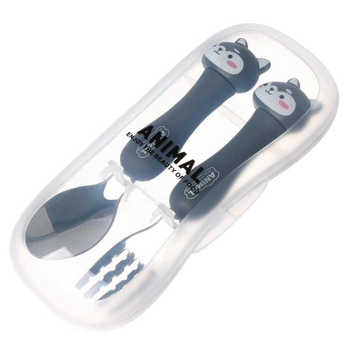 Набор детских столовых приборов в футляре «Щенята», вилка, ложка Набор детских столовых приборов в футляре «Щенята», вилка, ложка