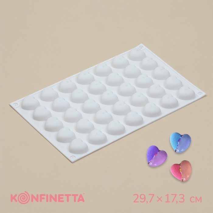 Форма для муссовых десертов и шоколада KONFINETTA «Сердца», силикон, 29,7×17,3×1,5 см, 35 ячеек (2,7×2,5 см), цвет белый Форма для муссовых десертов и шоколада KONFINETTA «Сердца», силикон, 29,7×17,3×1,5 см, 35 ячеек (2,7×2,5 см), цвет белый