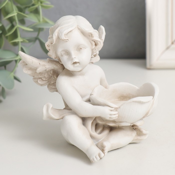 Сувенир полистоун подсвечник Сувенир полистоун подсвечник "Ангелочек с цветком" МИКС 10х8,2х9,2 см