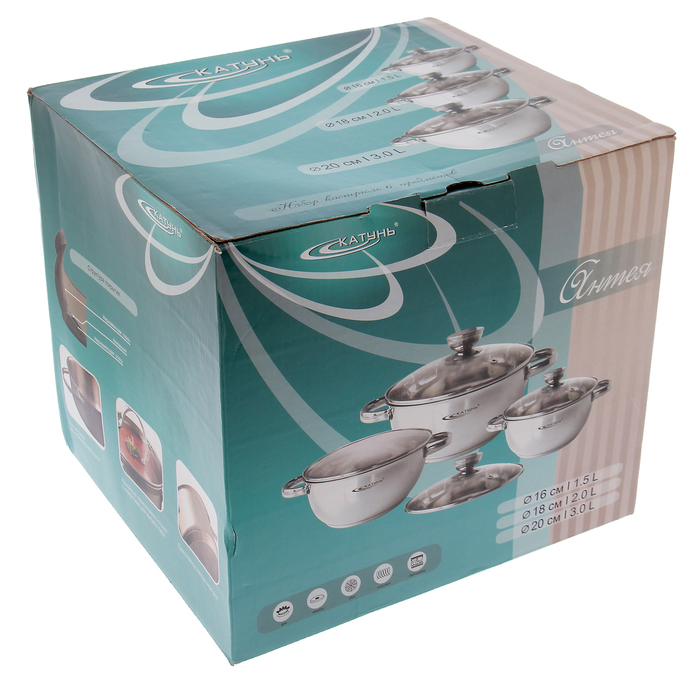 Набор кастрюль «Антея», 3 предмета: 1,5 л, 2 л, 3 л, капсульное дно, подарочная упаковка, индукция Набор кастрюль «Антея», 3 предмета: 1,5 л, 2 л, 3 л, капсульное дно, подарочная упаковка, индукция