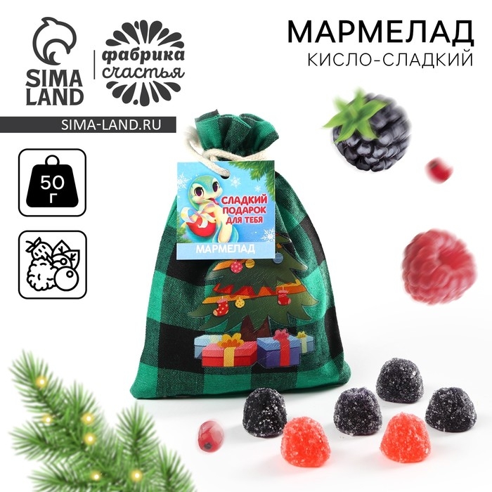 Новый год! Мармелад в мешке «Сладкий подарок», в виде ягод, 50 г