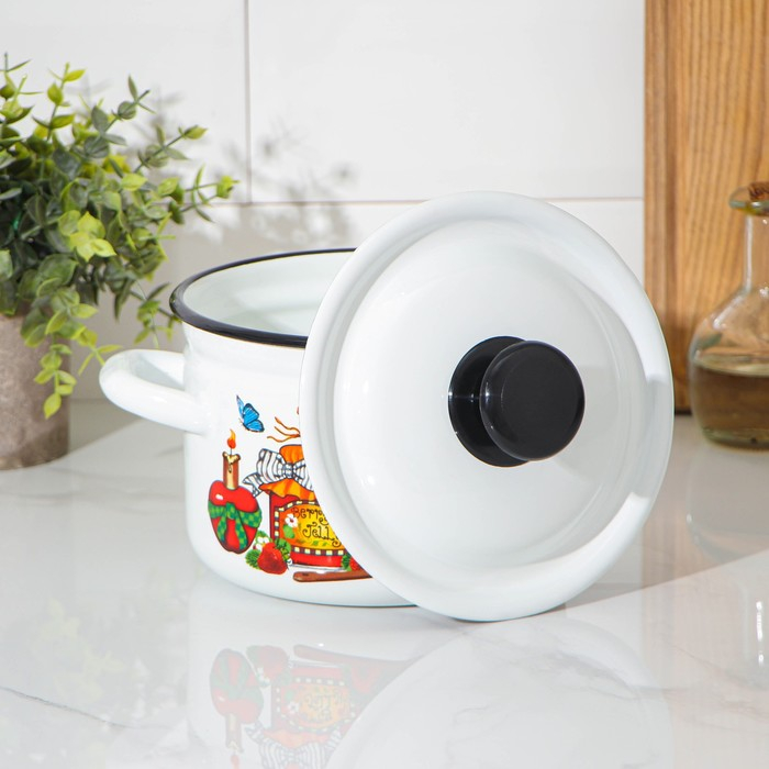 Кастрюля эмалированная, 2 л, индукция, деколь МИКС, цвет белый Кастрюля эмалированная, 2 л, индукция, деколь МИКС, цвет белый