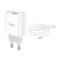 Сетевое зарядное устройство Hoco C81A, USB, 2.1 А, кабель microUSB 1 м, белый