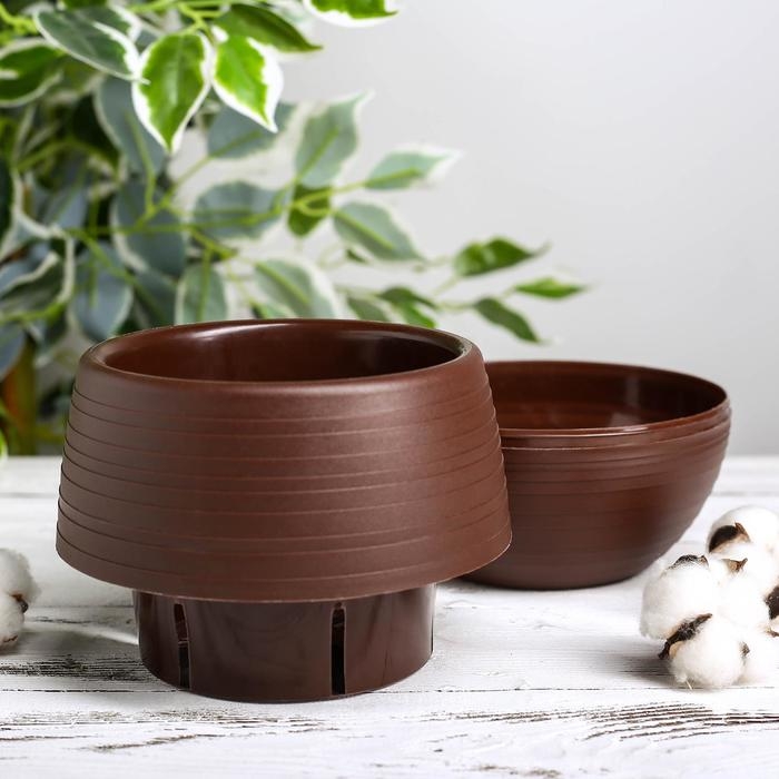 Горшок для цветов c поддоном «Япония», 2 л, цвет тёмно-коричневый