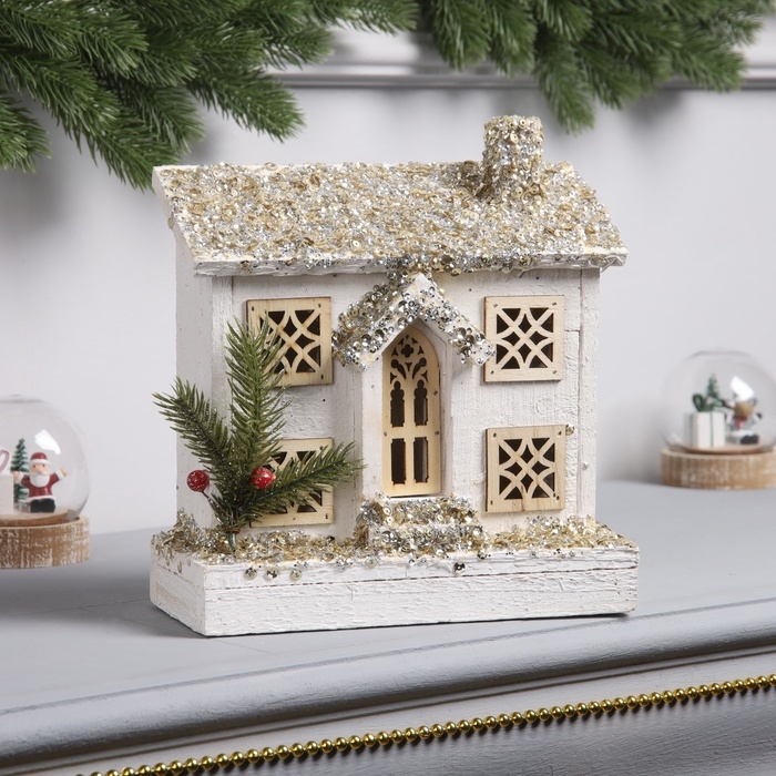 Фигура деревянная Фигура деревянная "Хижина" 21х23х9 см, 5 LED, батарейки ААx2 (не в комплекте), свечение тёплое