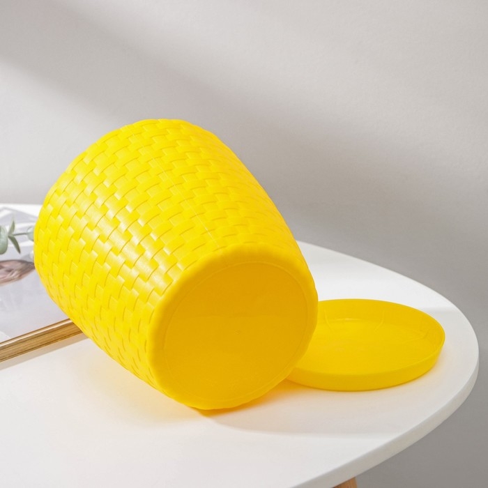 Горшок для цветов с поддоном «Ротанг», 2 л, цвет жёлтый Горшок для цветов с поддоном «Ротанг», 2 л, цвет жёлтый