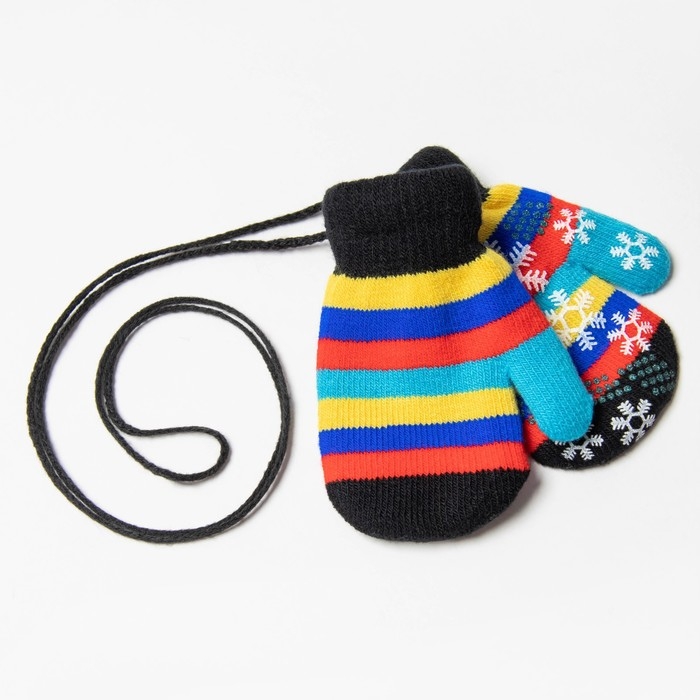 Новый год. Варежки детские, цвет чёрный/полосочки, размер 14,5х6,7 Новый год. Варежки детские, цвет чёрный/полосочки, размер 14,5х6,7