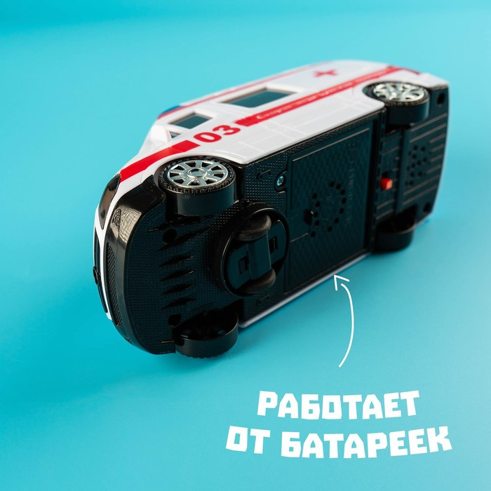 Машина «Скорая помощь», русская озвучка, световые и звуковые эффекты, работает от батареек Машина «Скорая помощь», русская озвучка, световые и звуковые эффекты, работает от батареек