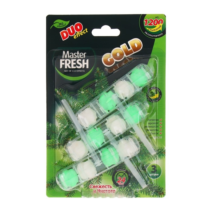 Блок для унитаза Master FRESH, DUO EFFECT 5в1 формула GOLD, хвоя,  3 шт Блок для унитаза Master FRESH, DUO EFFECT 5в1 формула GOLD, хвоя,  3 шт