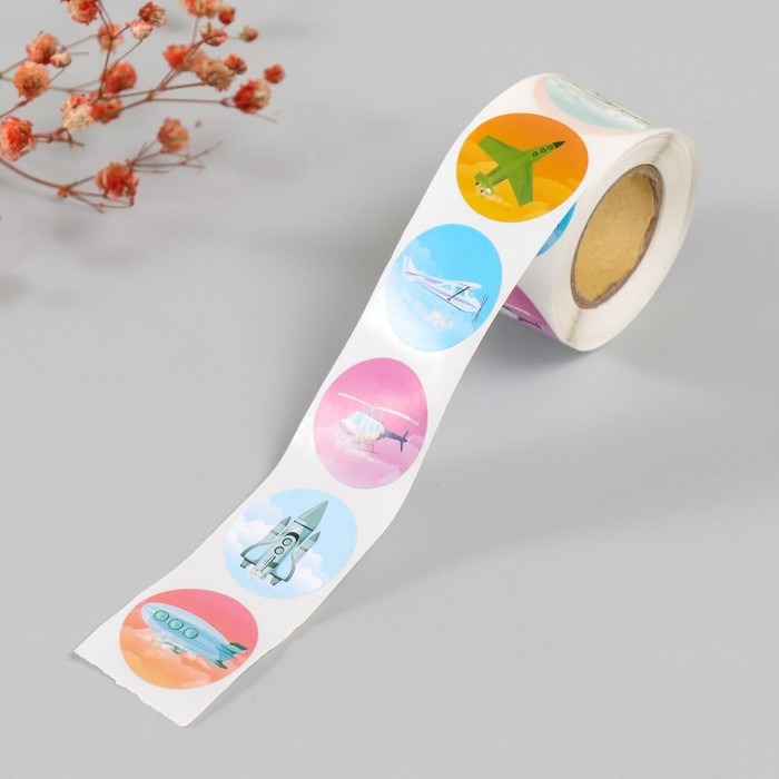 Наклейка бумага Наклейка бумага "Авиация" d=2,5 см 252 шт в рулоне