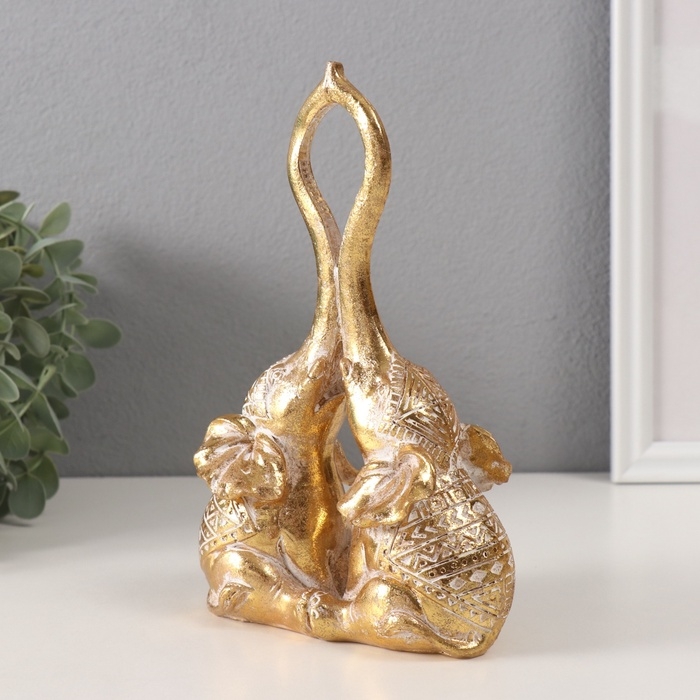 Сувенир полистоун Сувенир полистоун "Слоны - прикосновение. Индейские узоры" золото 13х6,7х19,8 см