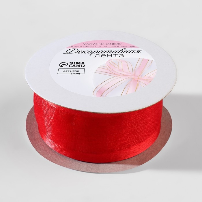 Лента декоративная, капроновая/атласная, 40 мм, 18 ± 1 м, цвет красный Лента декоративная, капроновая/атласная, 40 мм, 18 ± 1 м, цвет красный