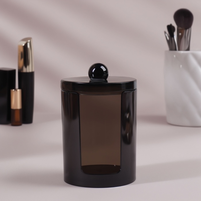 Органайзер для ватных дисков, с крышкой, d = 7 &times; 11,5 см, цвет полупрозрачный/чёрный