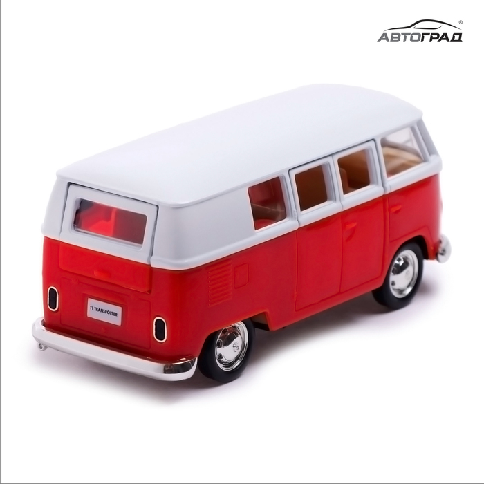 Машина металлическая VOLKSWAGEN TRANSPORTER T1, 1:32, открываются двери, инерция, цвет красный Машина металлическая VOLKSWAGEN TRANSPORTER T1, 1:32, открываются двери, инерция, цвет красный