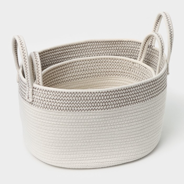 Корзины для хранения LaDо́m, ручное плетение, хлопок, 2 шт, цвет белый Корзины для хранения LaDо́m, ручное плетение, хлопок, 2 шт, цвет белый