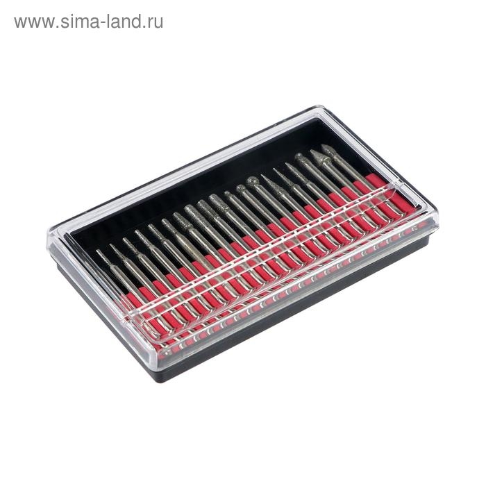 Набор шарошек  Набор шарошек "КУРС", усиленная сталь с алмазным напылением, штифт 3 мм, 20 шт.