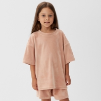 Костюм детский (футболка, шорты) KAFTAN Plushy р.32 (110-116), бежевый