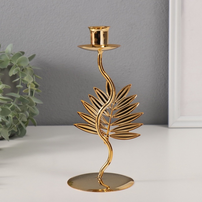 Подсвечник металл на 1 свечу Подсвечник металл на 1 свечу "Лист папоротника" d-2 см 9х9х21 см