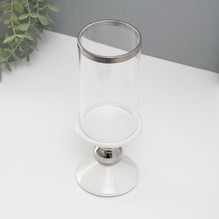 Подсвечник керамика, стекло на 1 свечу  Подсвечник керамика, стекло на 1 свечу "Параллели" d=7,5 см белый с серебром 9,5х9,5х24 см