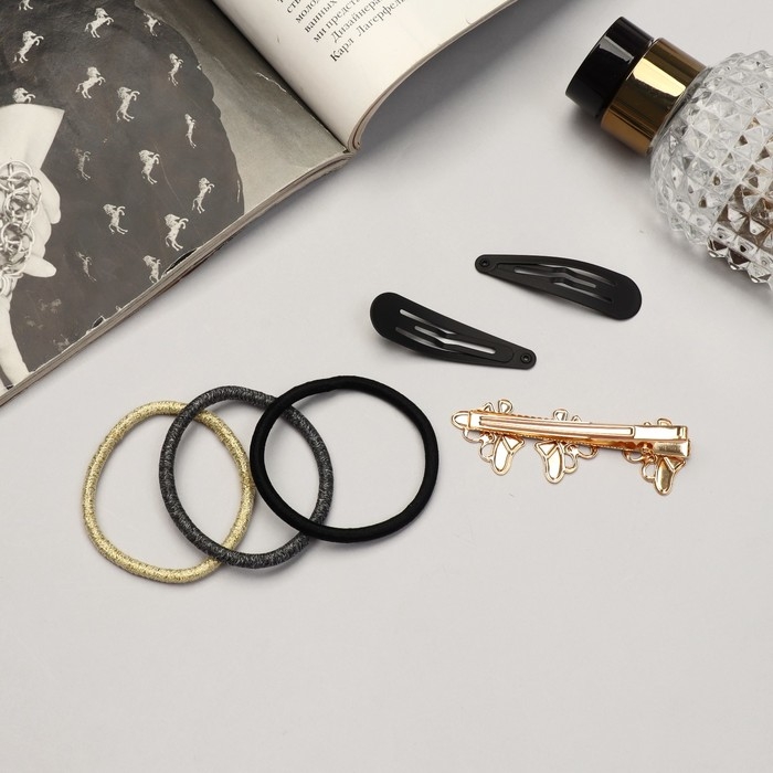 Набор для волос Набор для волос "Лиора" (6 резинок, 3 невидимки 4,5 и 6 см) бабочки, чёрно-золотой