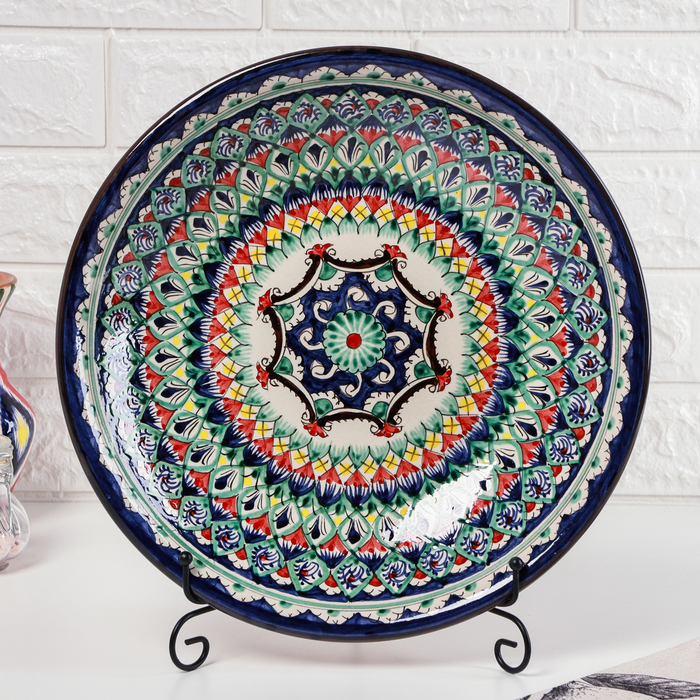 Ляган Риштанская Керамика  Ляган Риштанская Керамика "Узоры", 33 см, глубокий, синий