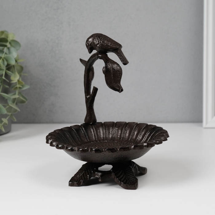 Сувенир чугун подставка "Птичка на ветке над цветком" 17х15х13,5 см