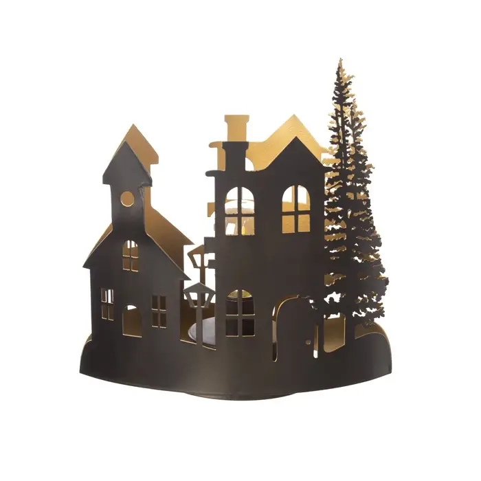 Фигурка светящаяся RISALUX &laquo;Вечерний город&raquo;, LED-ночник, 3&times;ААА, чёрный, 10.8&times;19.5&times;20 см