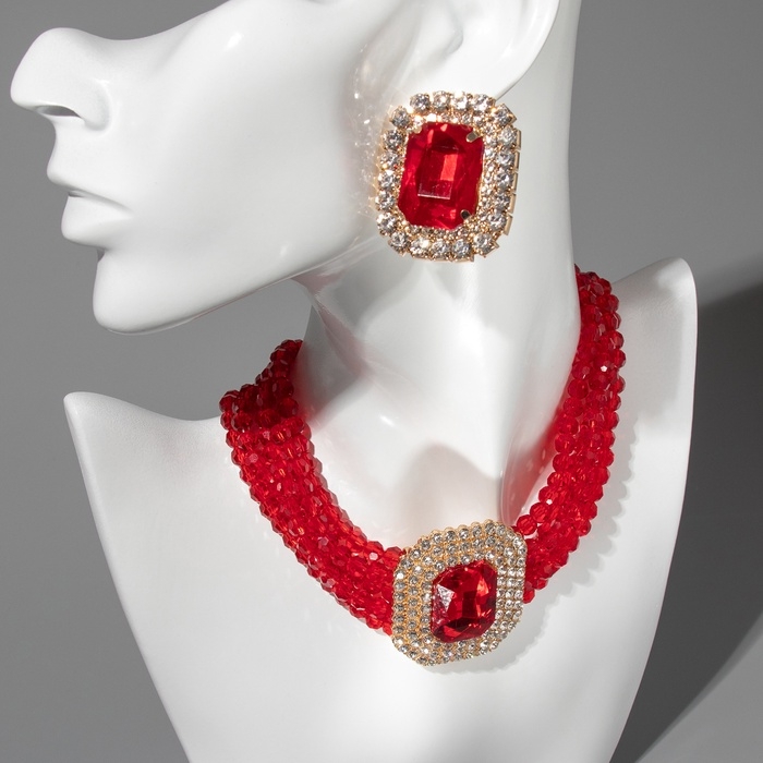 Набор 2 предмета; серьги, колье «Роскошь» крупный камень, цвет красный в золоте, 42 см Набор 2 предмета; серьги, колье «Роскошь» крупный камень, цвет красный в золоте, 42 см
