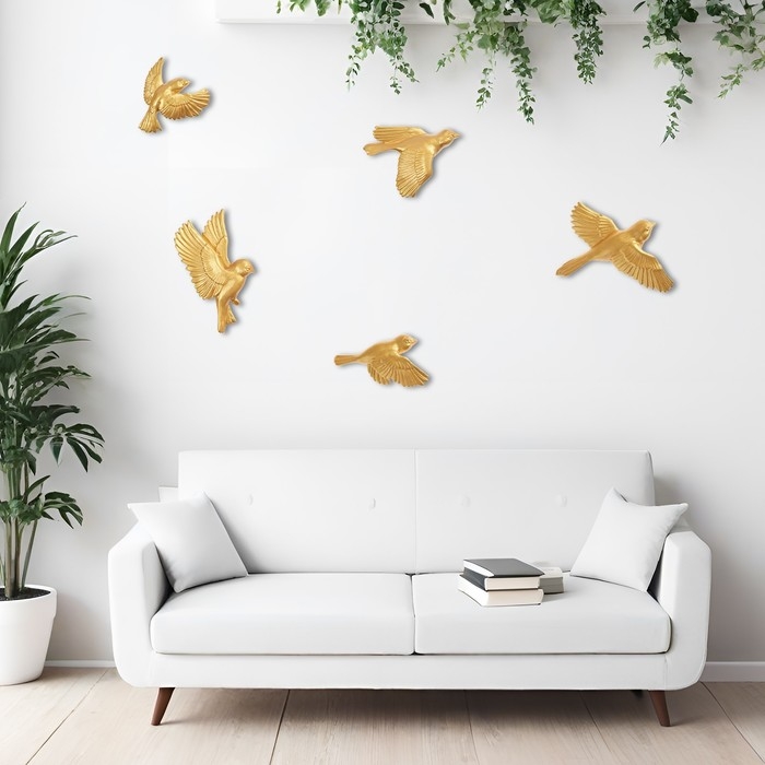 Декорация настенная, гипсовое панно Декорация настенная, гипсовое панно "Птицы" 5 шт, золотые