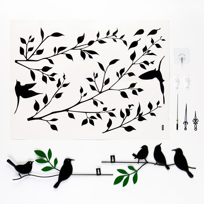 Часы настенные интерьерные Часы настенные интерьерные "Птички на веточках", бесшумные, 74 х 52 см