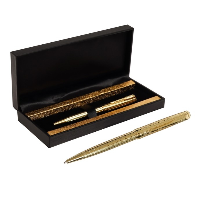 Ручка подарочная шариковая, в кожзам футляре, поворотная, ПБ S, корпус золотистый Ручка подарочная шариковая, в кожзам футляре, поворотная, ПБ S, корпус золотистый