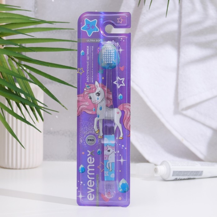 Зубная щетка для детей Evermex с единорогом мягкая щетина Зубная щетка для детей Evermex с единорогом мягкая щетина